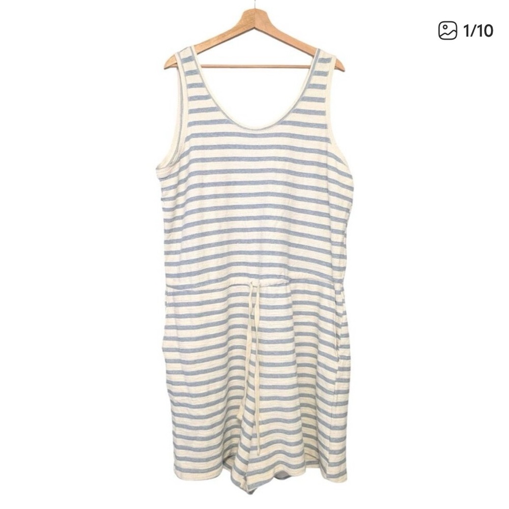 Old Navy Women’s XL Striped Romper Blue White Sleeveless Cotton Blend Pockets